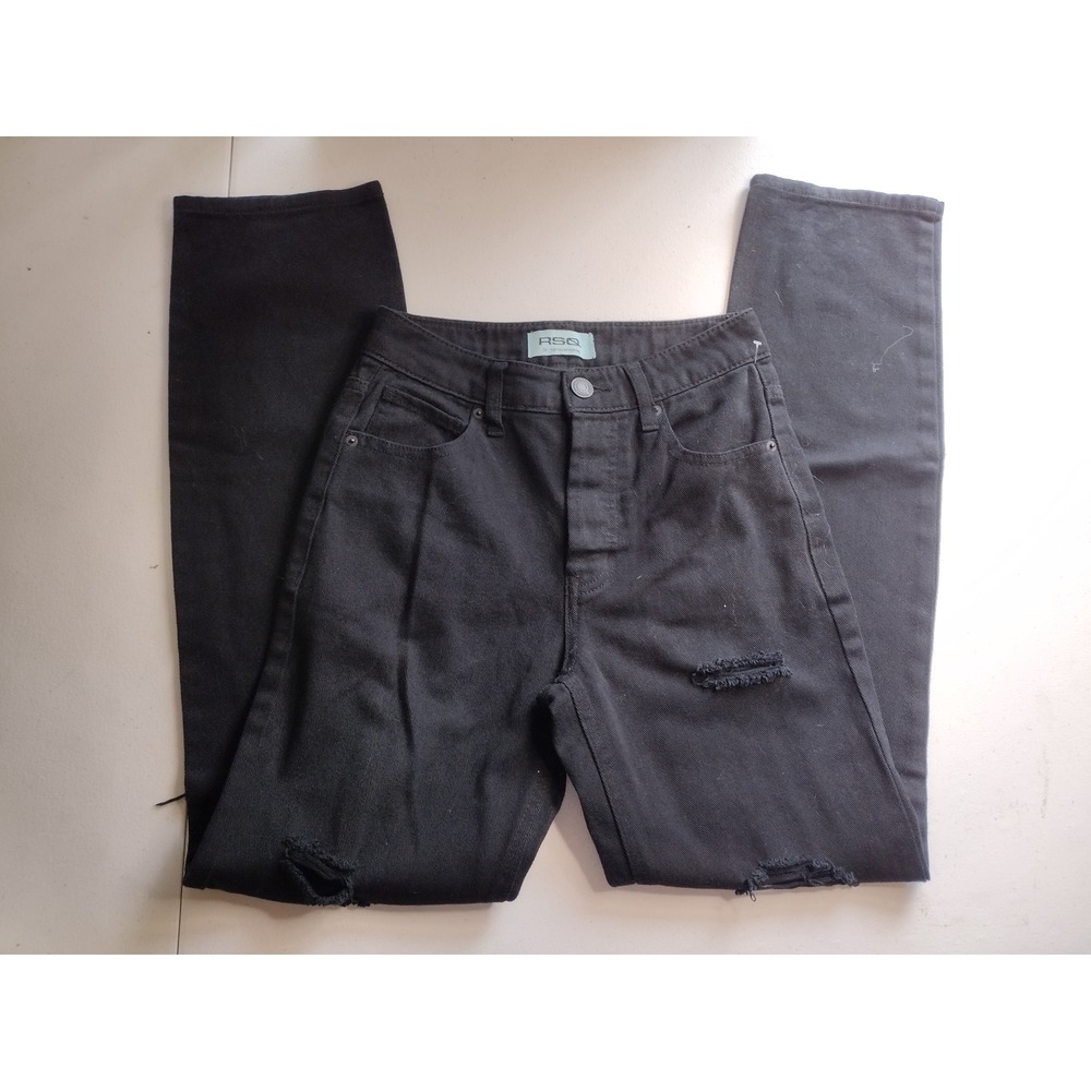 RSQ High‎ Rise Straight Leg Distressed Black Denim Jeans Womens Size 24